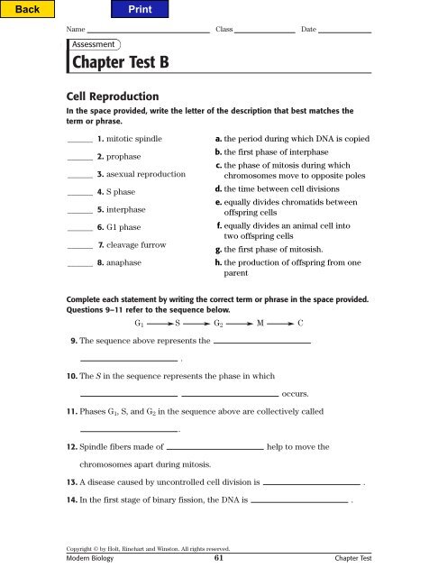 Biology Meiosis and Sexual Reproductions Assessment Chapter Test Answer Key